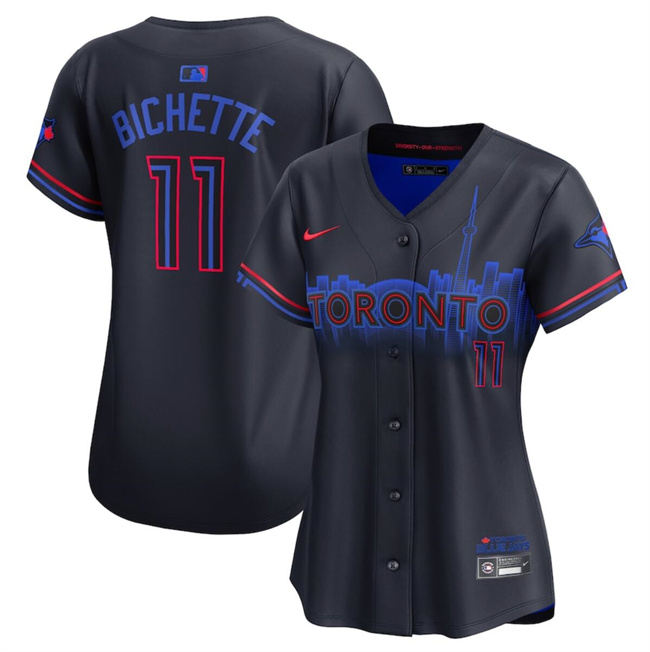 Women's Toronto Blue Jays #11 Bo Bichette Black 2024 City Connect Limited Stitched Baseball Jersey(Run Small) Women's Toronto Blue Jays #11 Bo Bichette Black 2024 City Connect Limited Stitched Baseball Jersey(Run Small)